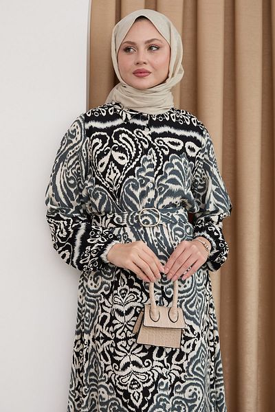 InStyle Rochie neagră din viscoză cu model de umbră