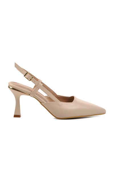 Pierre Cardin Cream Thin Heeled Open Back Women's Evening Dress Shoes Pc-54723 Z