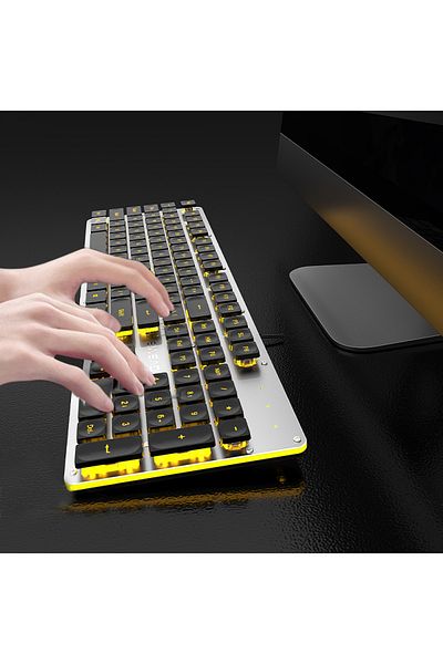 Choice Black -orange light EWEADN GX710S Office Keyboard silent, All-Metal Panel 104 Keys Wired with Water