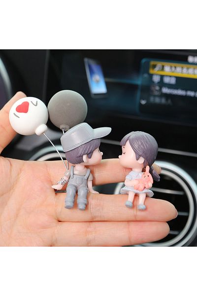 Choice GRAY Car Accessories Cute Cartoon Couples Action Figure Figurines Balloon Ornament Auto Interior Das