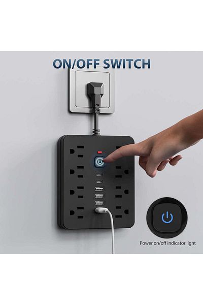 RNG Black 14-in-1 Us Power Outlet, Power Outlet Surge Protector, 8 Ac Outlets, 4 Usb 2 Type-c, Desktop R
