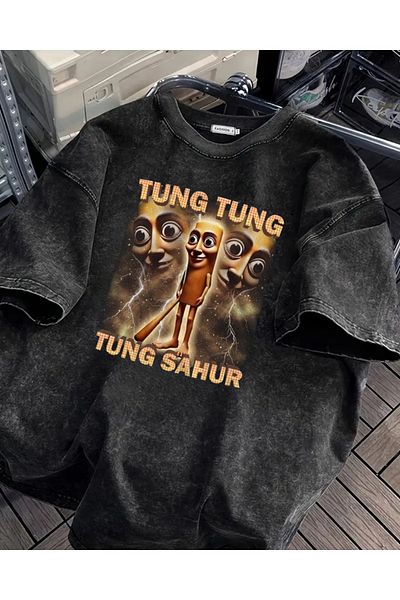 Touz Moda Tung Tung Tung Sahur εμπριμέ πλενόμενο Vintage Unisex Oversize T-shirt