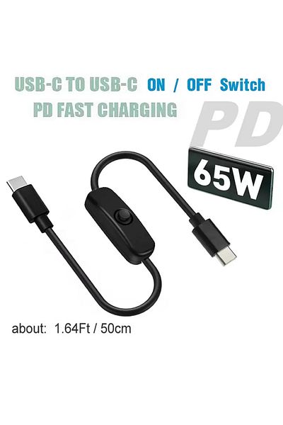 Choice كابل طاقة 50 سم PD 65 وات من النوع C إلى النوع C كابل شحن USB C إلى النوع C للهاتف والكمبيوتر المحمول مع