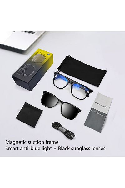 Choice black Hot GS05 Smart Glasses For Men 2 in 1 UV Protection Portable Polarized Anti-blue light Black F