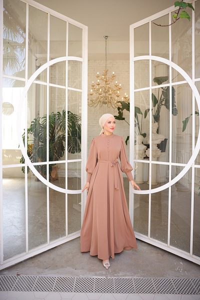 Zaure Women's Hijab Covered Buttoned Belted Dress
