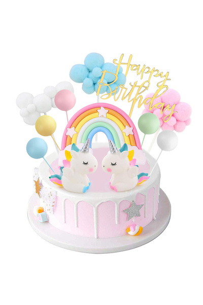 choice2 زينة كعكة عيد ميلاد يونيكورن من style1، زينة كعكة بالونات قوس قزح، زينة كب كيك للبنات Unico