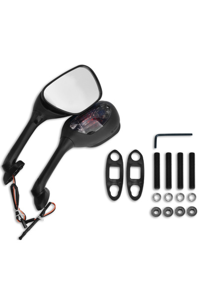 Choice مرآة الرؤية الخلفية للدراجات النارية سوداء اللون مزودة بمصابيح LED لدر...