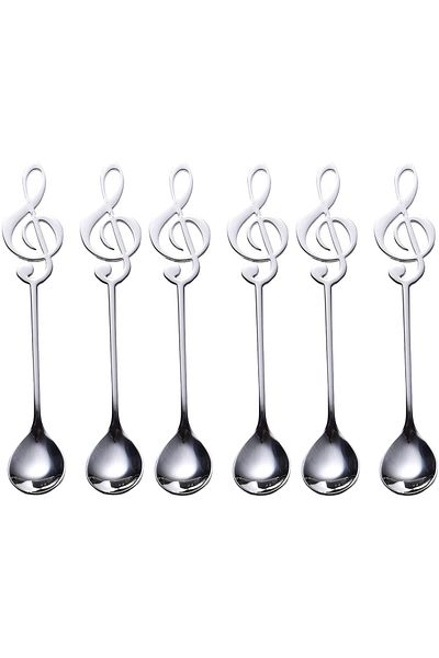 Choice Silver 6Pcs Coffee Spoon 304 Stainless Steel Music Note Spoon Music Bar Ice Bar Creative Gift Stirri