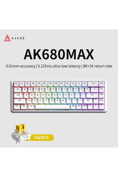 Ajazz Wireless White RGB AK680 Compact Magnetic Shaft Keyboard Latency of just 1ms Magnetic Shaft Keyboard