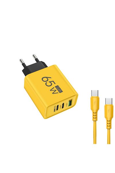 Choice EU Yellow 1.5m cable 65W GaN USB Chargers With Type C Data Cables Fast Charging Charger Quick Charge