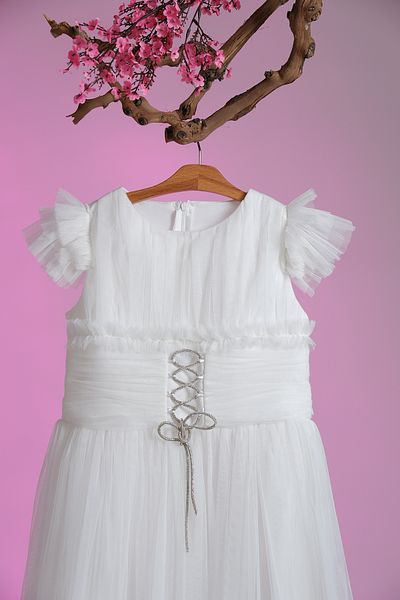 Pina Kids Girl's Evening Dress with Thread Detail and Ruffle Sleeves Aby.3005