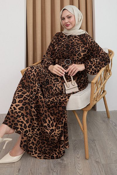 InStyle Φόρεμα βισκόζης σε καφέ σχέδιο λεοπάρ
