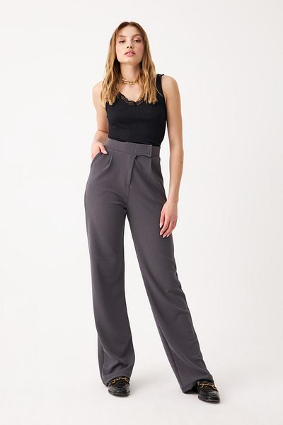 Know Women's Anthracite Lycra Velcro Closure Palazzo Trousers