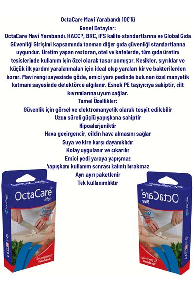 Octacare Blue Band-Aid with Metal Detector 100 Pack (Compliant with Isg and Ministry Required Certificate)