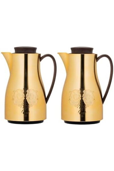 ALSAIF Coffee And Tea Vaccum Flask Set In Matt Gold / Leak-proof And Keeps Drinks Hot 1.0/1.0 Liter