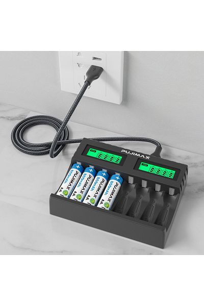 PUJIMAX Black PUJIMAX 8 Slots Smart Battery Charger For 1.2V AA/AAA Ni-MH Rechargeable Batteries Independent