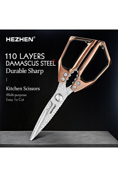 Choice HEZHEN 110 Layer Damascus Steel Kitchen Scissors Walnut Shears Scrape Fish Scales Multifunctional...