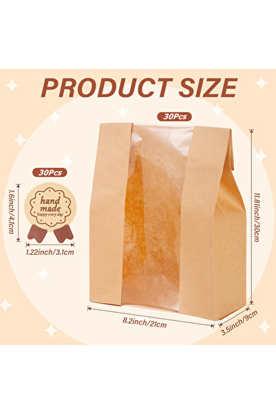 Choice 30 قطعة من أكياس الخبز الكبيرة LMETJMA لخبز العجين المخمر محلي الصنع، أكياس ورقية للخبز مع نافذة شفافة