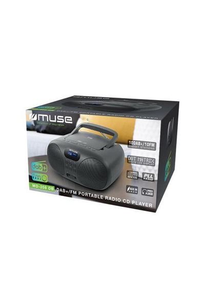 Muse Radio Cd Player MUSE MD-208 DB, LCD Display, 20 Preset Stations, AUX Jack, Black
