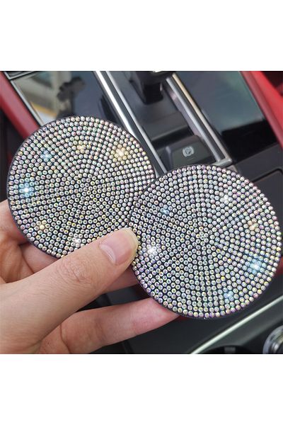 Choice 2 pcs colorful 2pcs Cute Bling Car Cup Holder Coaster Mat with Rhinestone for Women Girl Universal A