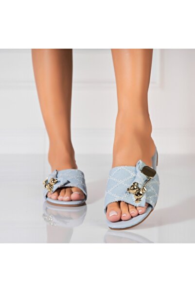 Joana Μπλε παντόφλες/σαγιονάρες Oxana από ύφασμα