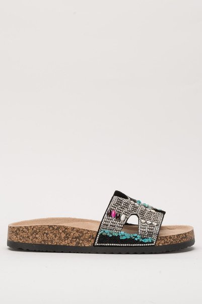 DİVA Black Multi Orthopedic Women's Slippers