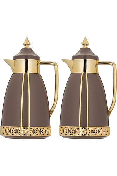 ALSAIF طقم قوارير قهوة وشاي مفرغة من الهواء، لون بني/ذهبي، مانعة للتسرب، تحافظ على سخونة المشروبات، سعة 1.0/1.0 لتر