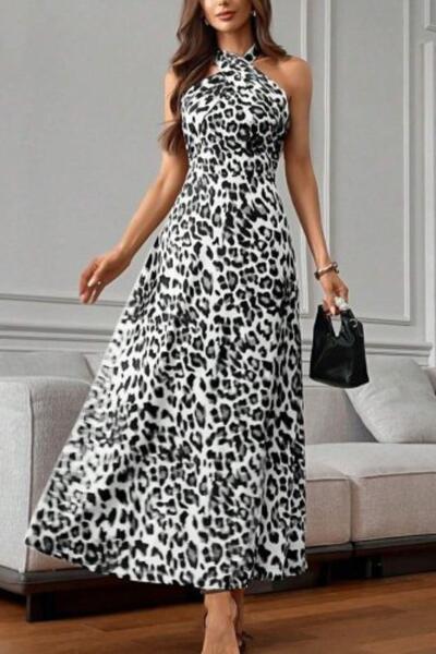 Mossta Rochie neagră din jerseu cu modele detaliate - legare în cruce