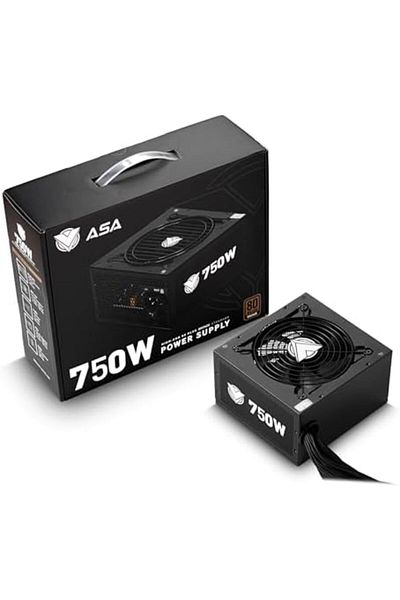 ASA 750W PLUS Bronze 80 Low Noise Power Supply - Flat and Long Cables - UK - 2-Year Warranty - Black