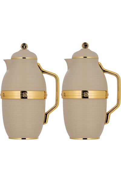 ALSAIF Deva Coffee And Tea Vaccum Flask Set In Brown/gold / Leak-proof And Keeps Drinks Hot 1.0/1.0 Liter