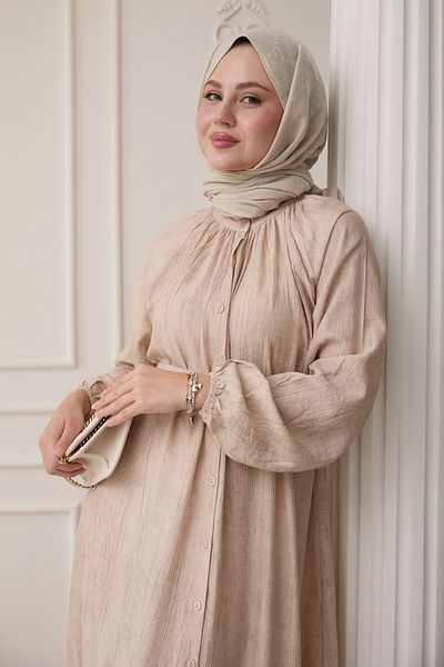 InStyle Rochie bej cu guler de judecător cu model căpșuni