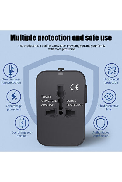 Choice محول سفر عالمي محمول 6 في 1 مع منفذي USB وشاحن سريع 2.1 أمبير محول سفر الكل في واحد