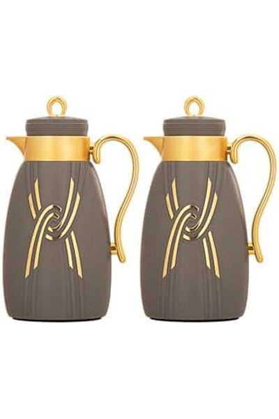 ALSAIF Coffee And Tea Vaccum Flask Set In Brown/gold / Leak-proof And Keeps Drinks Hot 1.0/0.7 Liter