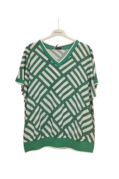 ELLA CAMELIA Plus Size V-Neck Patterned Crepe Blouse