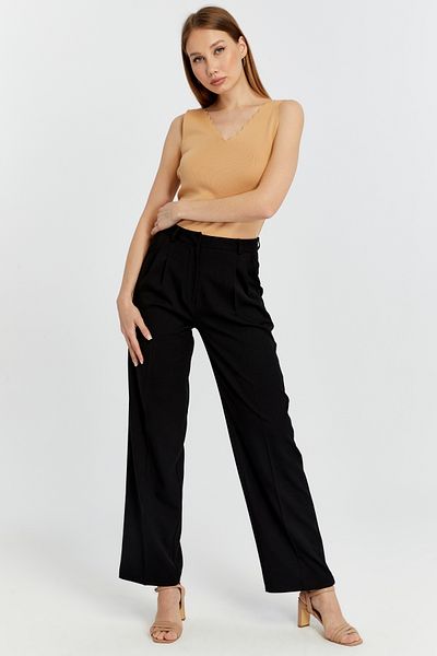 Bolivente Black Straight/Straight Cut High Waist Woven Trousers