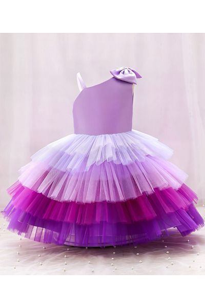 Asel Kids Girl's Tulle Folded Purple Special Day Dress