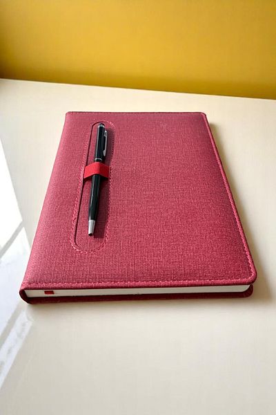 Nesnel Gift Modern Design Pen Agenda Claret Red Fabric Covering - Metal Pen with Black Touchpen as a Gift