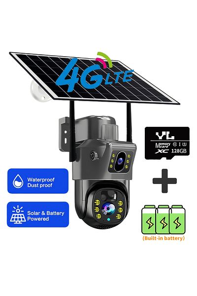 Choice كاميرا مراقبة لاسلكية 4G CCTV TYPE-C 4G 128G بطاقة مزدوجة العدسة تعمل بالطاقة الشمسية 4G IP بدقة 8 ميجابكسل 4K وكاميرا مراقبة واي فاي
