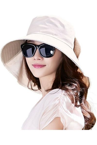 Comhats Foldable sun hat for women, cotton, cream, adjustable velcro inside, Comhats