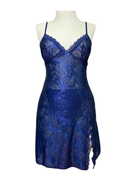 İNSPİRA Women's Short Jacquard Slit Detailed Transparent Nightgown Thong Set