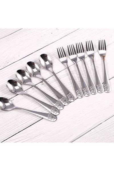 Choice 10pcs 10Pcs Kids Spoon Fork Set Stainless Steel Toddler Utensils Cute Cartoon Bear Kids Flatware Dis