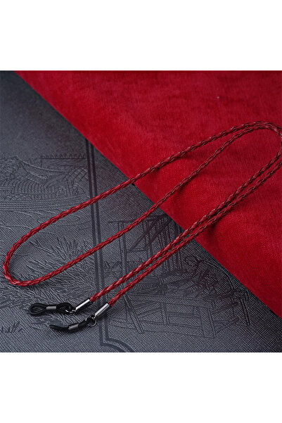 Choice نظارات شمسية حمراء سميكة ملتوية بحبل من الجلد وسلسلة نظارات مضفرة وحزا...