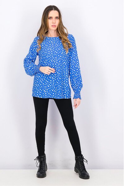 Tchibo Women Stone Print Long Sleeve Blouse, Blue