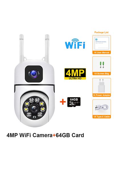 Choice Eu plug wifi camera add 64G WiFi IP Camera Security Protection Dual Lens Dual Screen Wireless Indoor