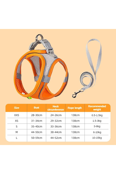 Choice مجموعة أحزمة جرو برتقالية S 3-6 كجم، إكسسوارات الكلاب، سترة قابلة للتع...