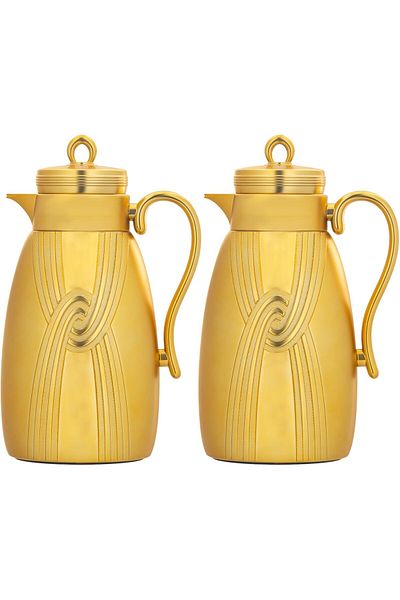 ALSAIF Coffee And Tea Vaccum Flask Set In Matt Gold / Leak-proof And Keeps Drinks Hot 1.0/0.7 Liter