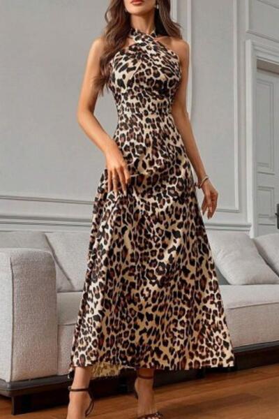 Mossta Rochie din jerseu leopard cu modele detaliate