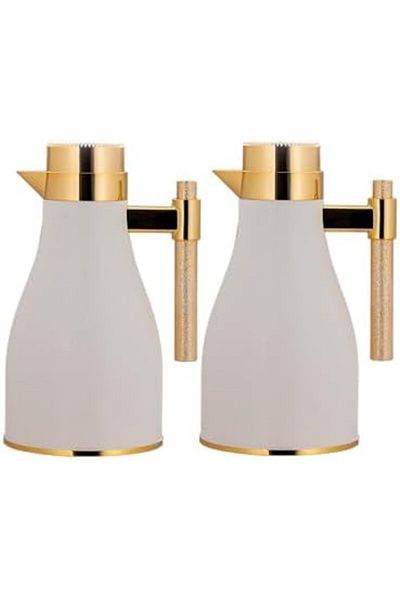 ALSAIF Coffee And Tea Vaccum Flask Set In Ivory/gold / Leak-proof And Keeps Drinks Hot 1.0/0.7 Liter
