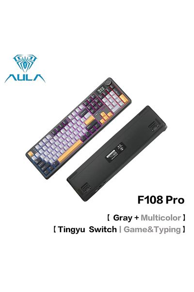 Choice F108 Pro Gray Mix Aula F108pro Mechanical Keyboard Three-mode Bluetooth /2.4g/ Wired Customized Full