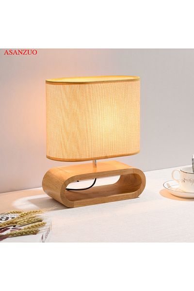 Choice EU plug Nordic wood base table lamp cloth lampshade table lights for living room bedroom bedside des